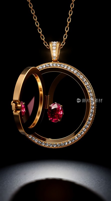 黄金镶钻红宝石项链