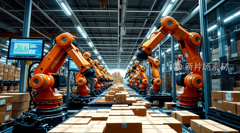 智能物流中心橙色机器人高效作业