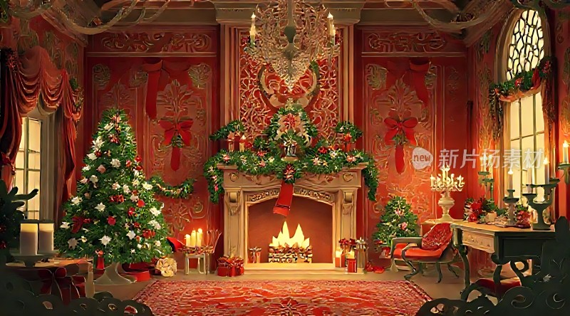 圣诞壁炉温馨客厅