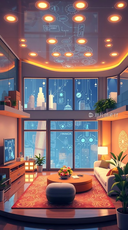 科技感家居设计未来城市景观与温馨生活空间融合