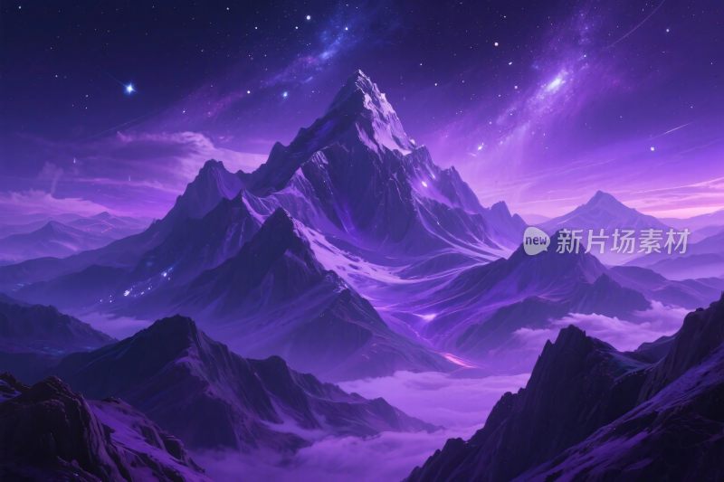 梦幻雪山星空插画