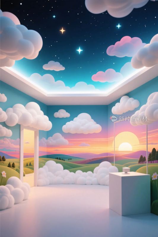 梦幻天空室内插画场景