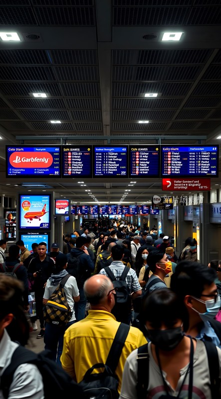 机场候机大厅人潮涌动旅客们排队等待登机