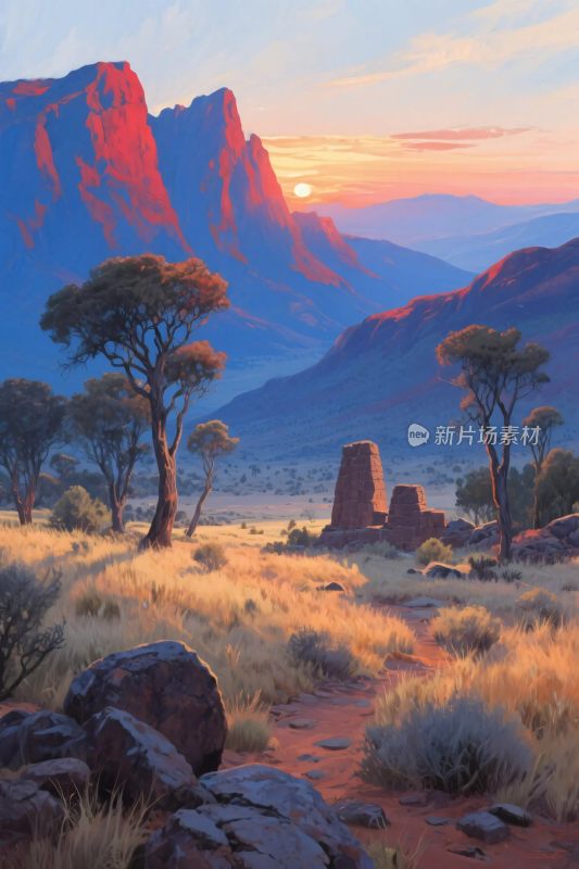 荒野山景风景画