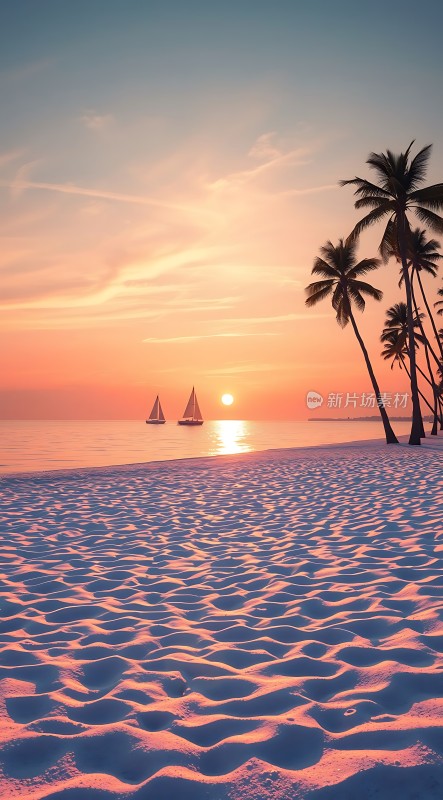椰林帆影日落海滩