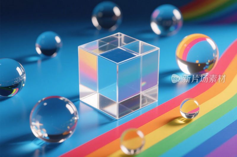 透明球体与光影立方体插画