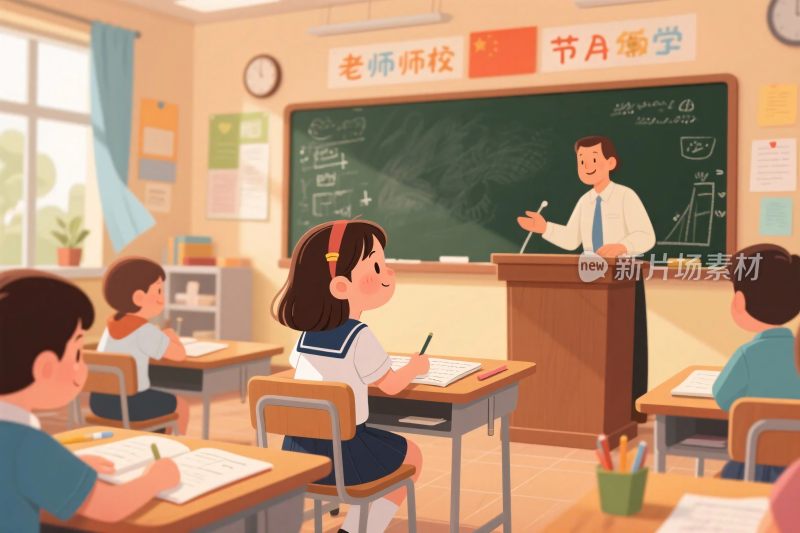 校园课堂插画场景