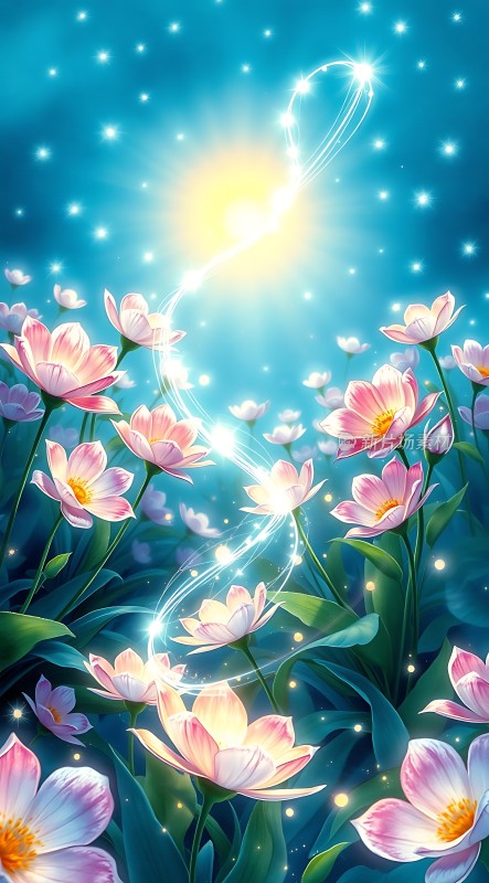 夜空下的梦幻花朵