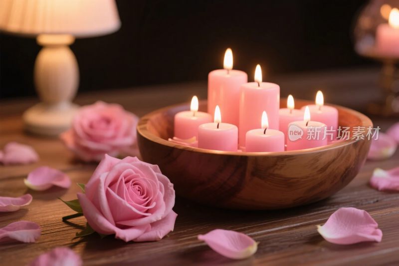 温馨蜡烛玫瑰花布置