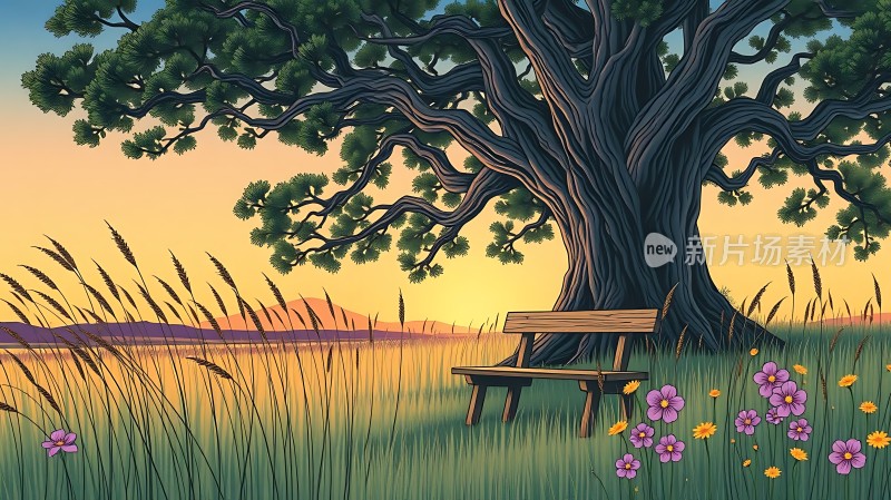 夕阳下的宁静草地