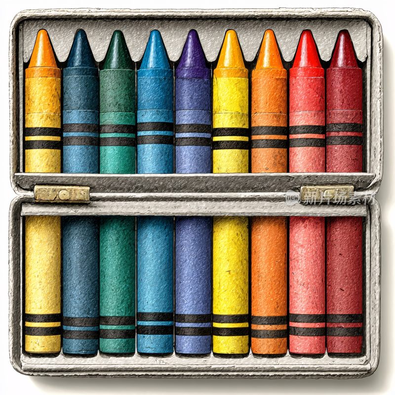 彩色蜡笔收纳盒插画