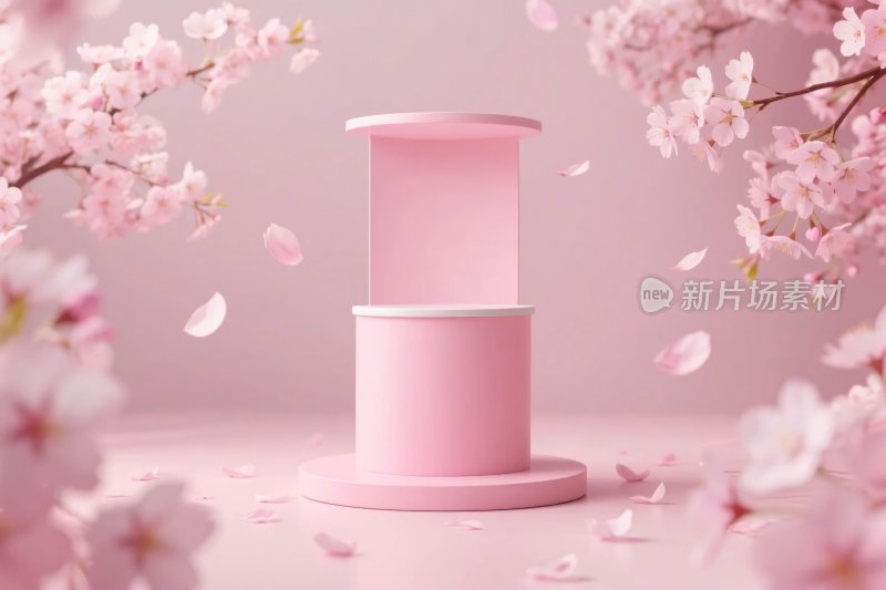 樱花环绕粉色圆柱展示图