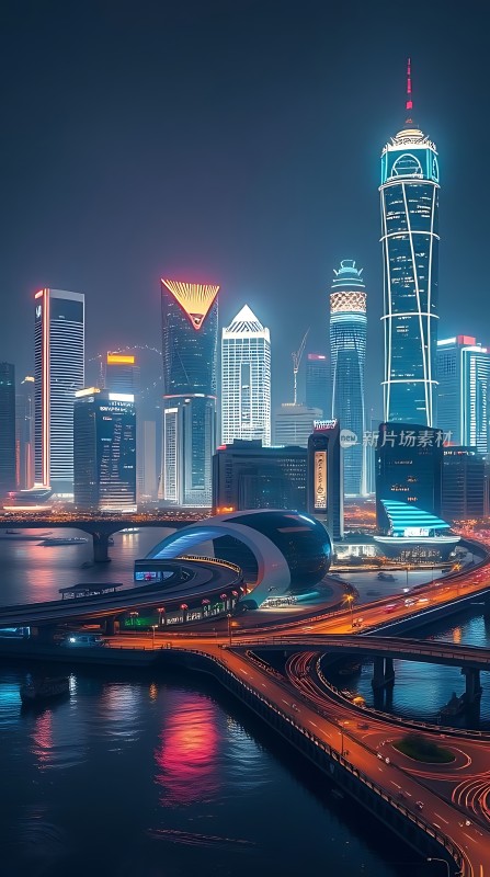 璀璨都市夜景灯火辉煌的现代建筑群