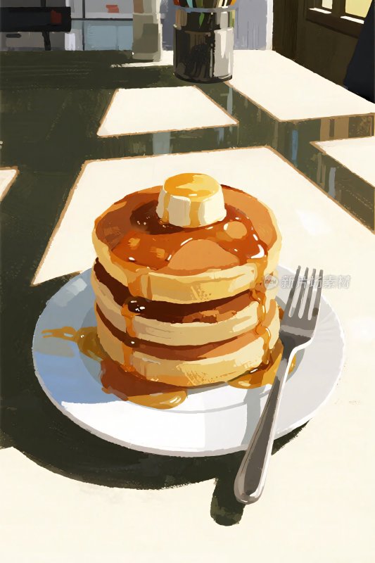 煎饼与糖浆插画