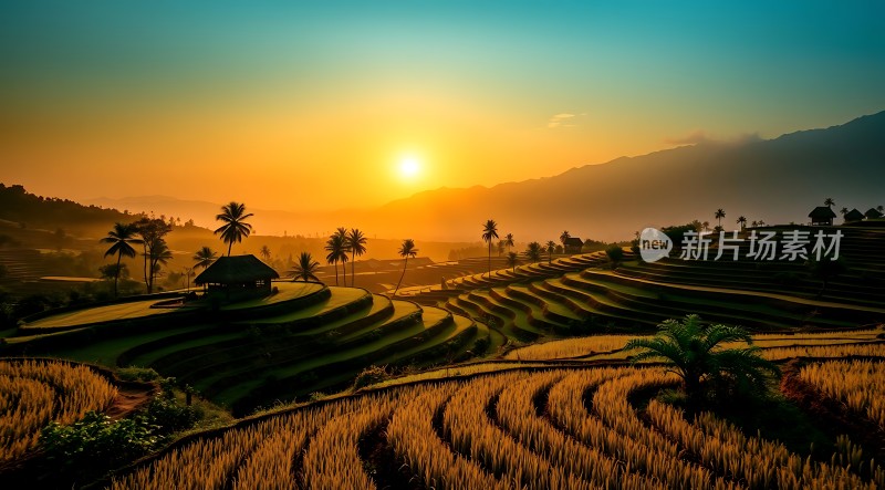 梯田晨曦阳光洒满大地