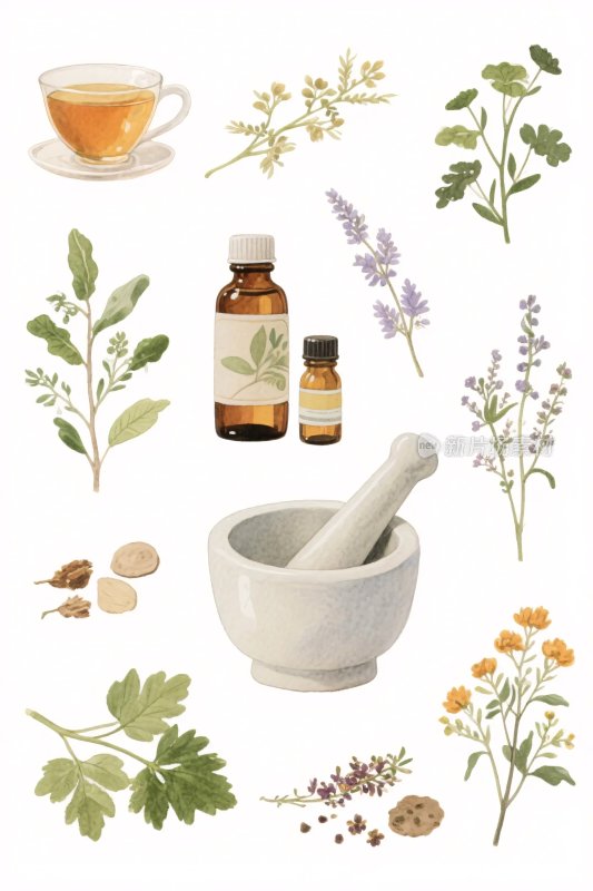 草本植物与药用品插画