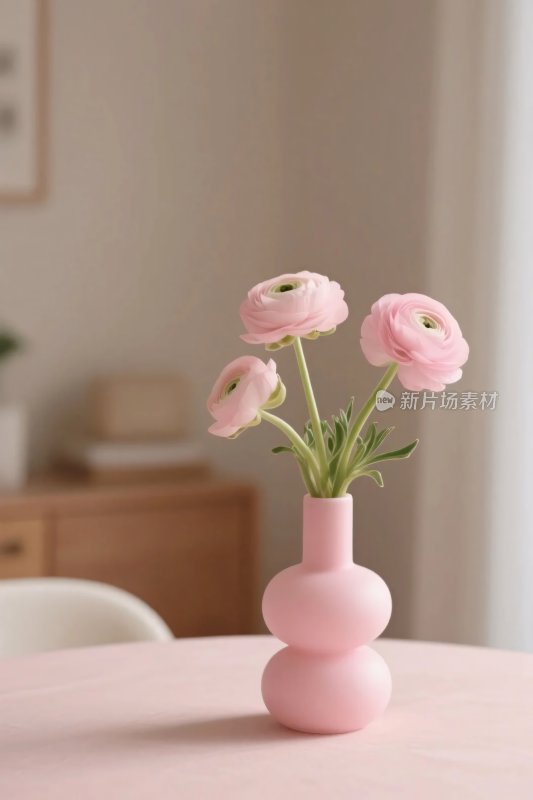 粉色花瓶鲜花装饰