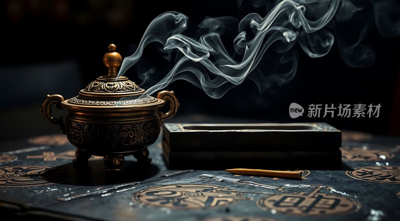 香炉烟雾缭绕神秘氛围浓厚