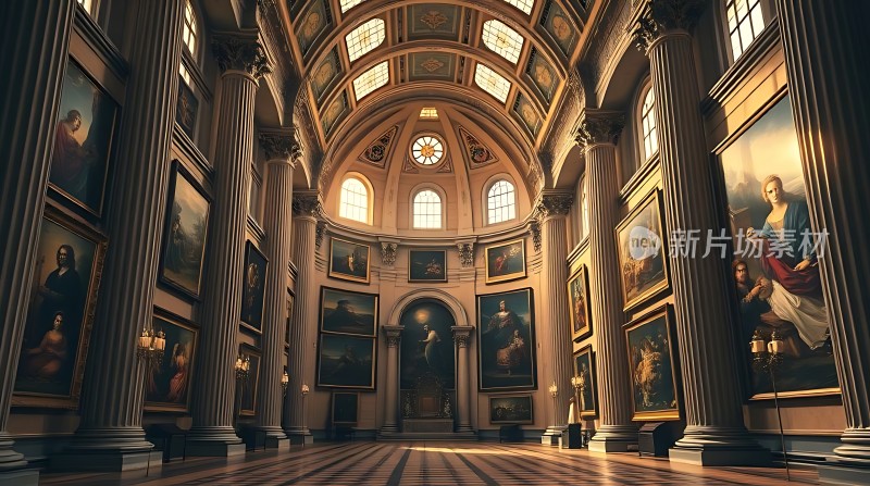 艺术殿堂古典画作与宏伟建筑相得益彰