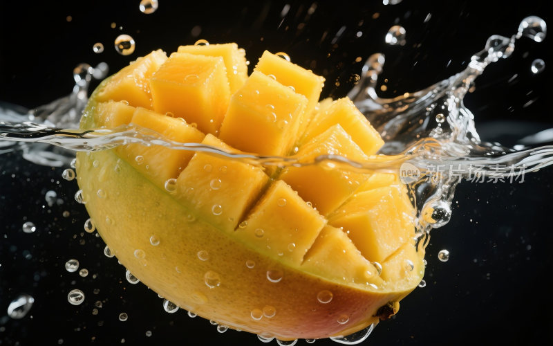 新鲜芒果掉入水中