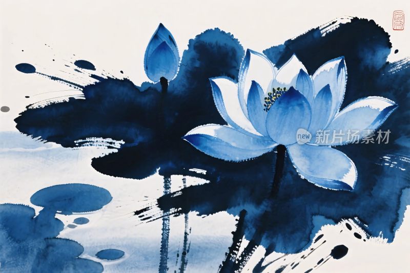 水墨荷花国画水墨画