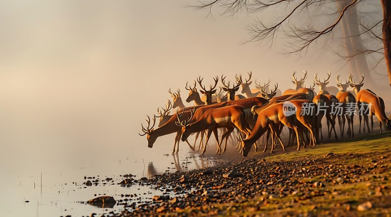 鹿群饮水湖畔