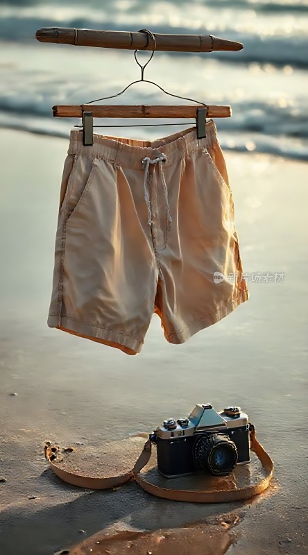 沙滩上的夏日回忆相机与短裤的故事