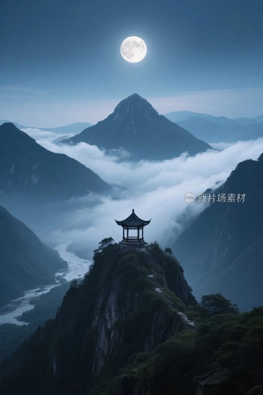 山水古亭月夜图