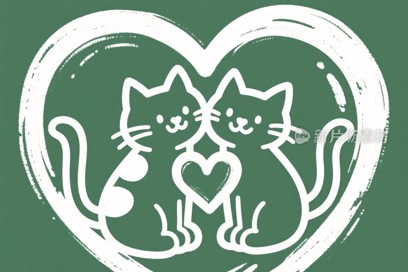 两只猫咪爱心插画