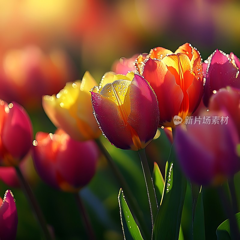 阳光下的多彩郁金香