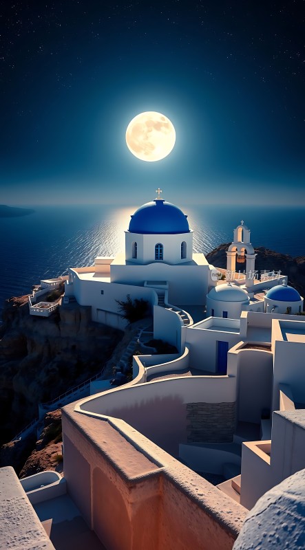 蓝色教堂与满月