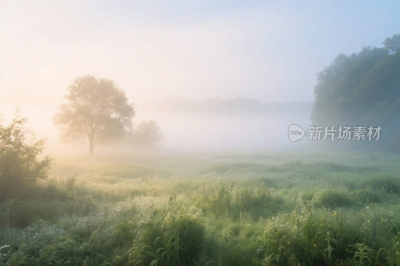 清晨雾霭田园风景