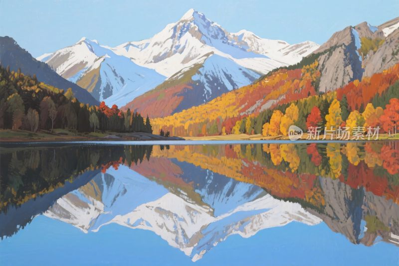 山水秋景风景插画