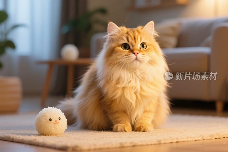 橘猫与毛绒玩具的室内场景