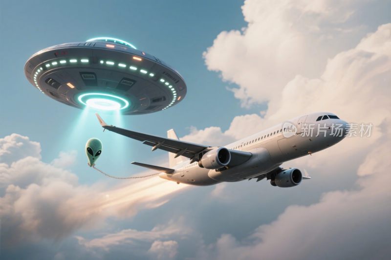 飞机遭遇飞碟科幻场景