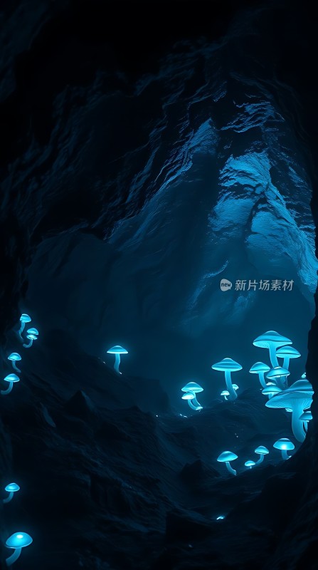 神秘洞穴中的荧光蘑菇