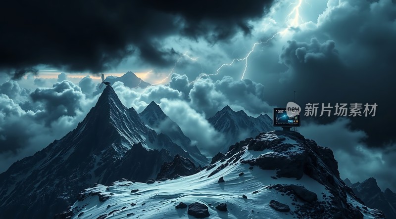 风暴中的雪峰与闪电