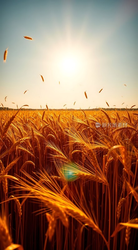 金色麦浪阳光下的丰收景象