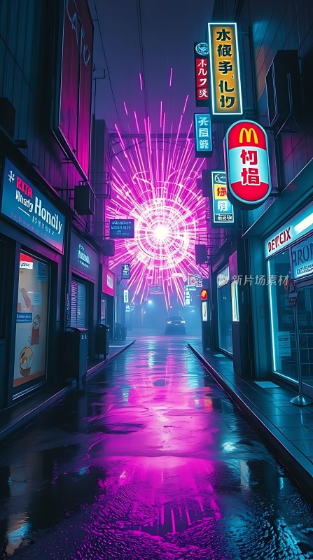 霓虹灯下的未来都市街道
