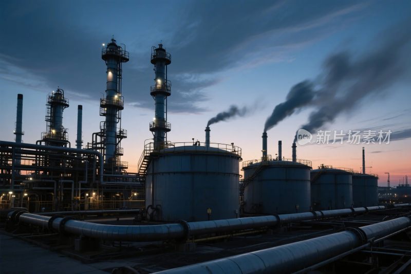 黄昏下的石油化工设施