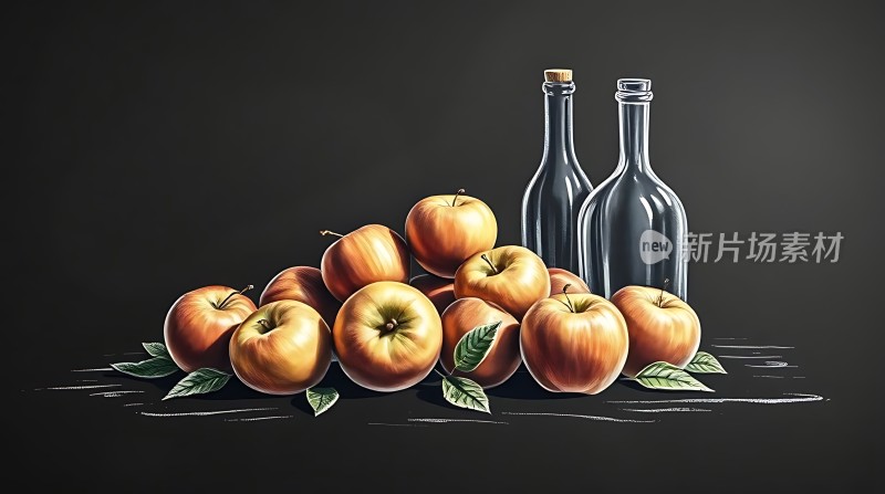苹果与玻璃瓶的艺术展示