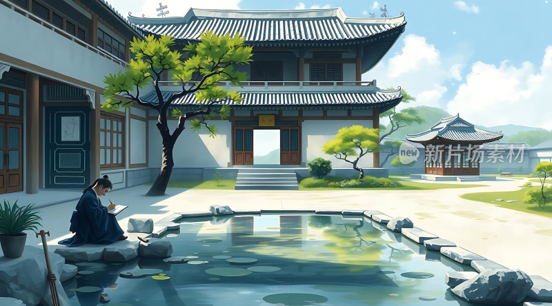古风庭院书生