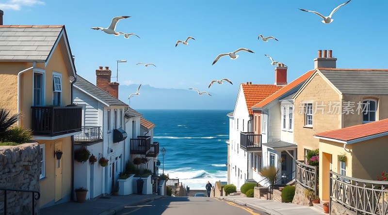 海鸥翱翔的海滨小镇