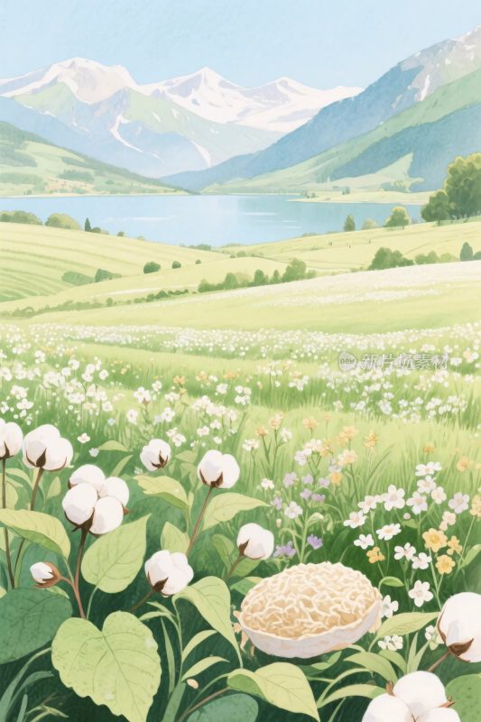 田园山水风景插画