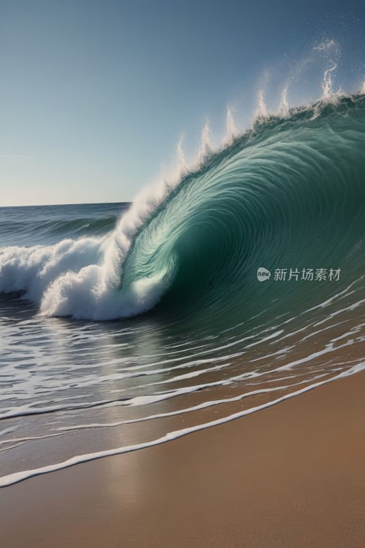 海滩岸边涌来一股巨浪高清风景图片