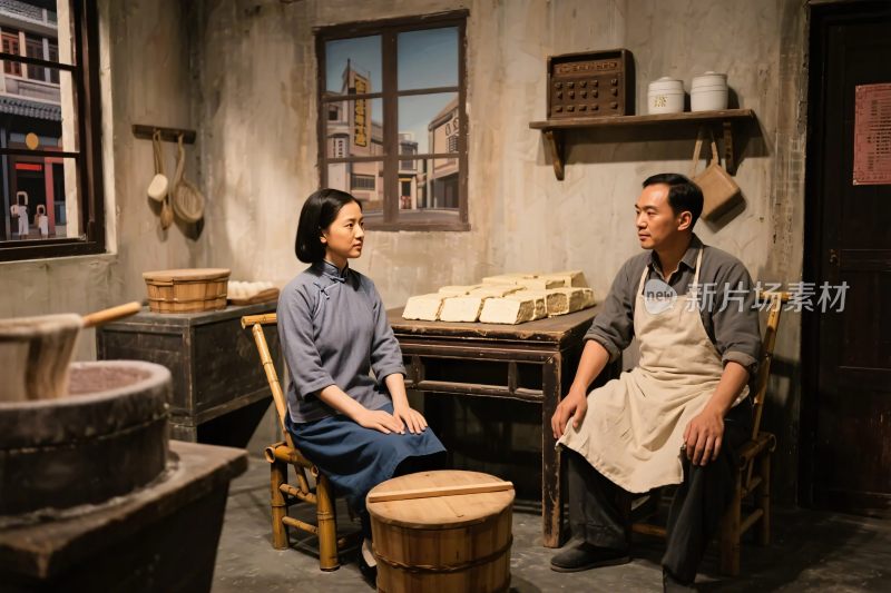 复古店铺场景人物互动