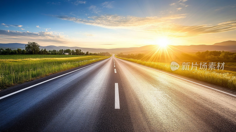 治愈系黎明时成功道路自然风景