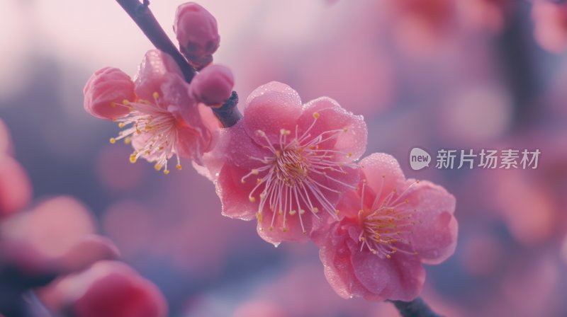 冬天树枝花朵冬季雪景飘雪寒梅