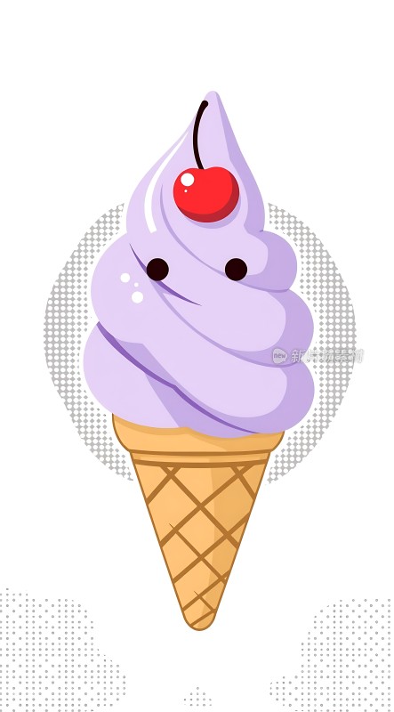 紫色冰淇淋甜筒上的樱桃
