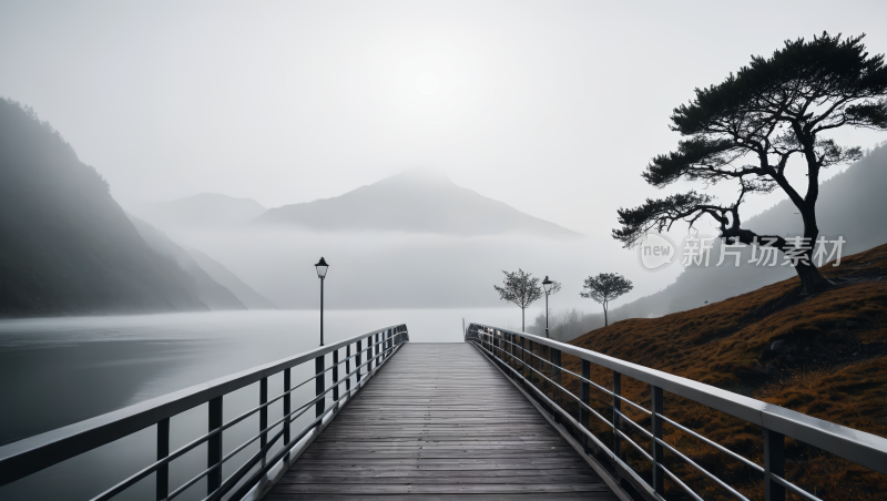 一座横跨水体的木桥风景风光高清图片